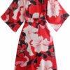“Midi Kimono-Style Dress with Red Floral Patterns for a Bold Look”