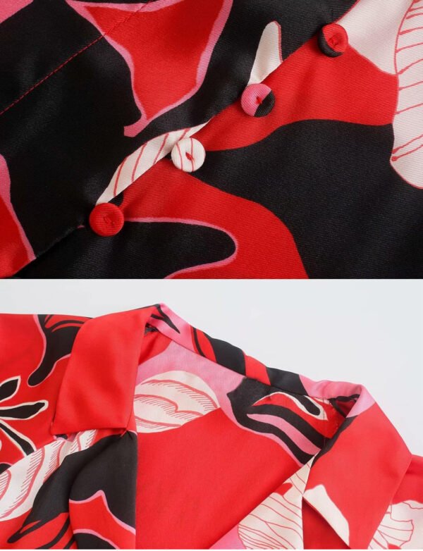 “Midi Kimono-Style Dress with Red Floral Patterns for a Bold Look”