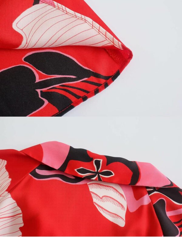 “Midi Kimono-Style Dress with Red Floral Patterns for a Bold Look”