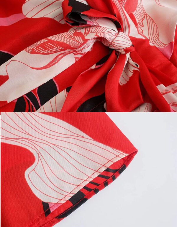 “Midi Kimono-Style Dress with Red Floral Patterns for a Bold Look”