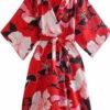 “Midi Kimono-Style Dress with Red Floral Patterns for a Bold Look”