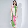 “Floral Elegance Pleated Midi Dress”