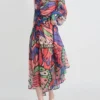 ‏ Vibrant Butterfly Chiffon Dress