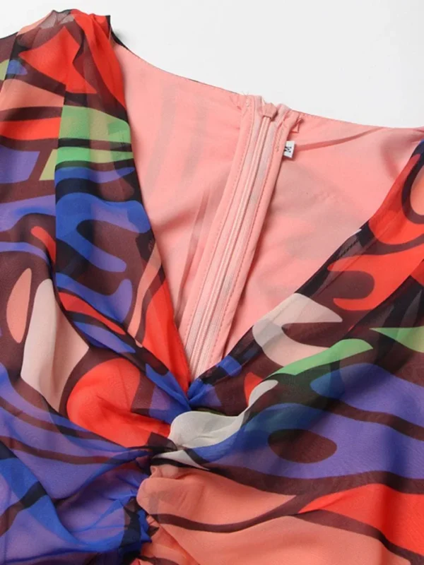 ‏ Vibrant Butterfly Chiffon Dress