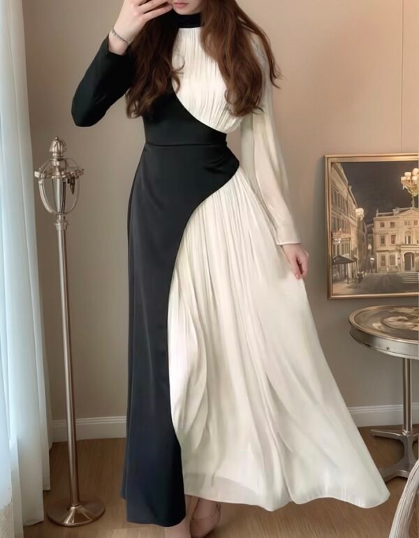 Elegant Black and White Long Dress for a Sophisticated Formal Look