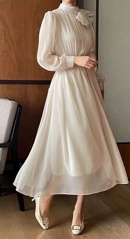 Elegant Cream Dress for a Distinctive Romantic Look